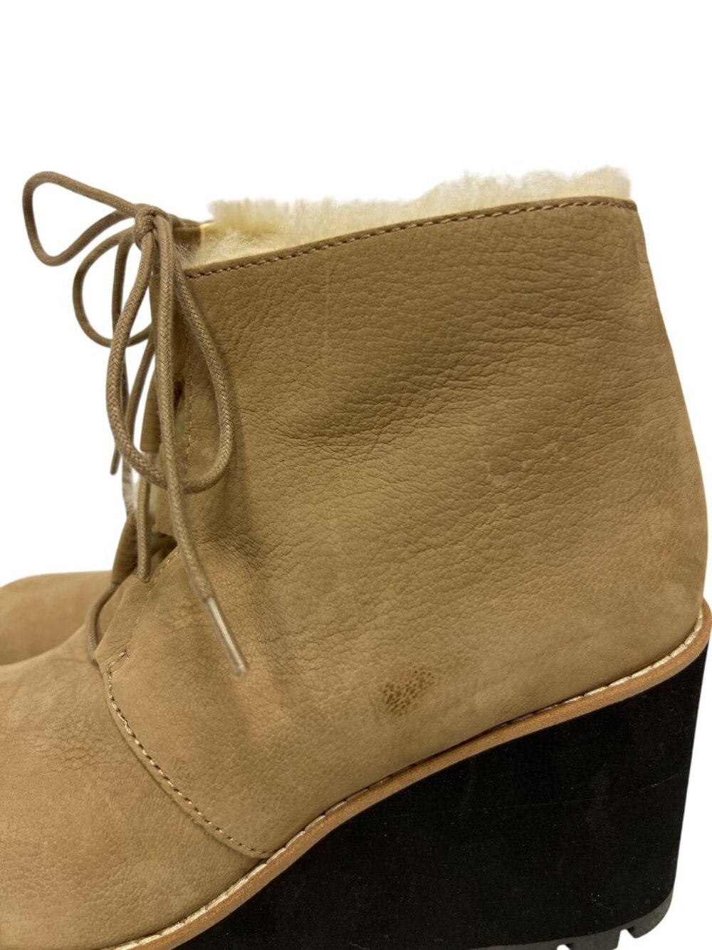 Eileen Fisher Alphine Shearling Wedge Booties Women's 9.5 Tan Suede Lace Up NEW - Picture 7 of 12